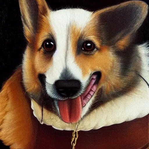 Prompt: corgi dog painting, leonardo da vinci style