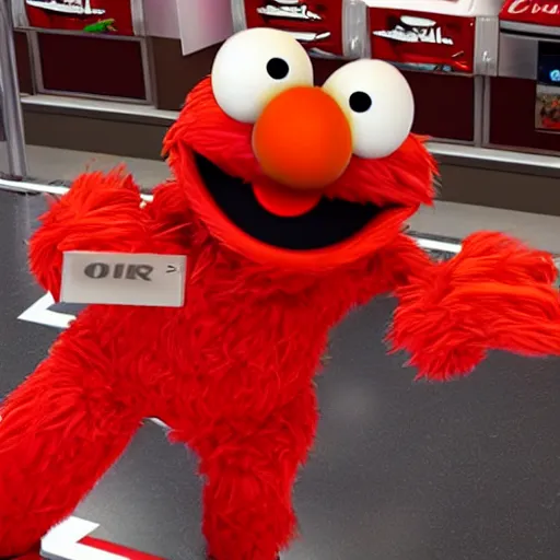 Image similar to photo of elmo at KFC, photorealistic, 4K