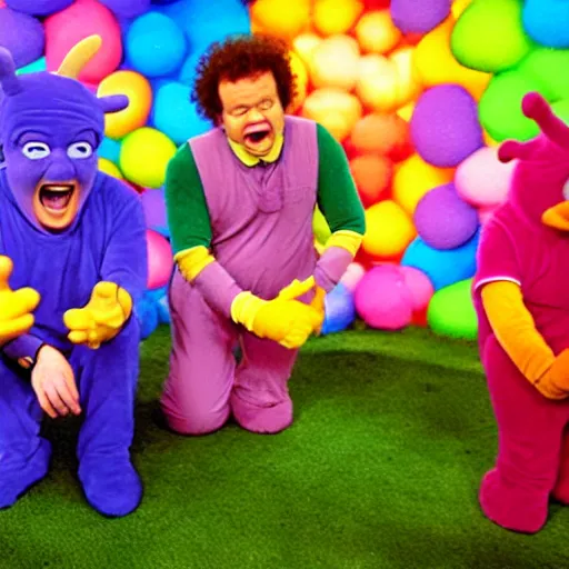 Prompt: Steve Brule in The Teletubbies