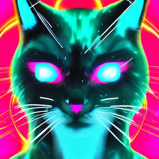 Image similar to anime cat, portrait, vaporwave, synthwave, neon, vector graphics, cinematic, volumetric lighting, f 8 aperture, cinematic eastman 5 3 8 4 film, photorealistic