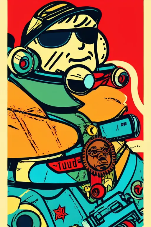 Image similar to fallout 7 6 retro futurist illustration art by butcher billy, sticker, colorful, illustration, highly detailed, simple, smooth and clean vector curves, no jagged lines, vector art, smooth andy warhol style