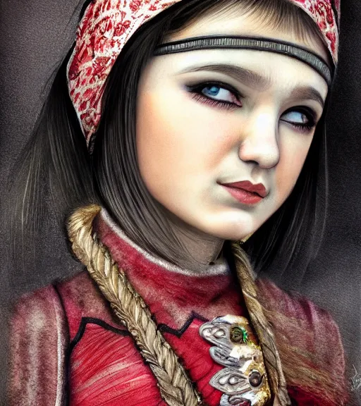 Prompt: bashkir goth girl, detailed portrait, photorealistic