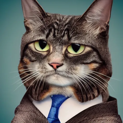 Image similar to a high detail shot of a cat wearing a suit, realism, 8k