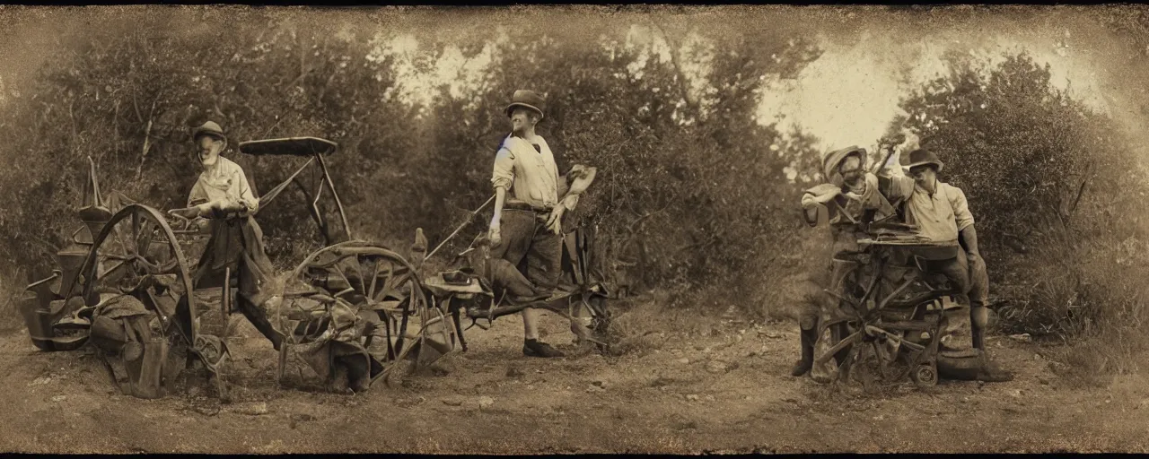 Prompt: panning for gold during the gold rush, tintype, small details, intricate, sigma 5 0 mm, cinematic lighting, photography, wes anderson, diane arbus, film, kodachrome