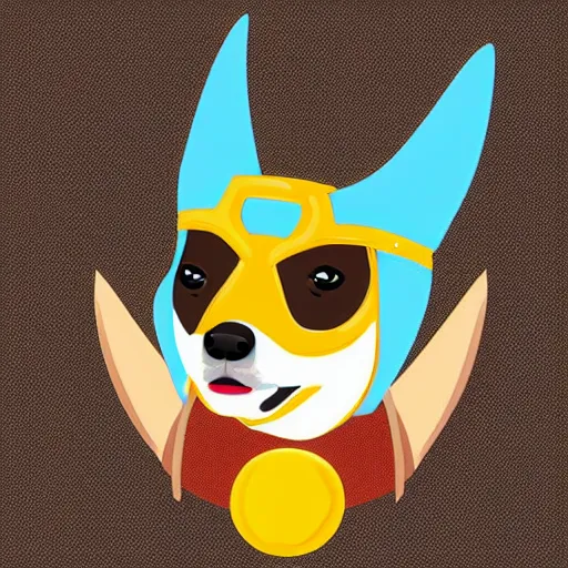 Image similar to corgi dressed as thor, vector art, comic style