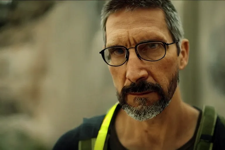 Prompt: vfx movie closeup real life gordon freeman by emmanuel lubezki