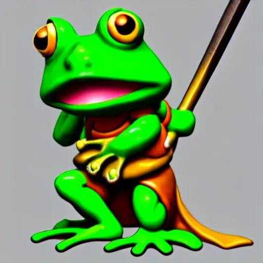 Image similar to matte oil painting of a frog warrior, in the style of nintendo, clay formed, kawaii, highly detailed, sharp focus, 4 k