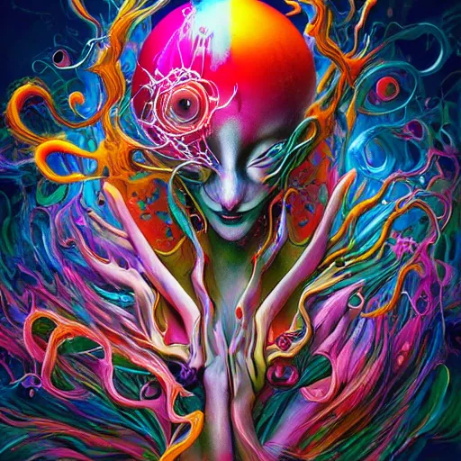 Image similar to Beautiful meta soul by Alex Pardee and Nekro and Petros Afshar, unstirred paint, vivid color, cgsociety 4K