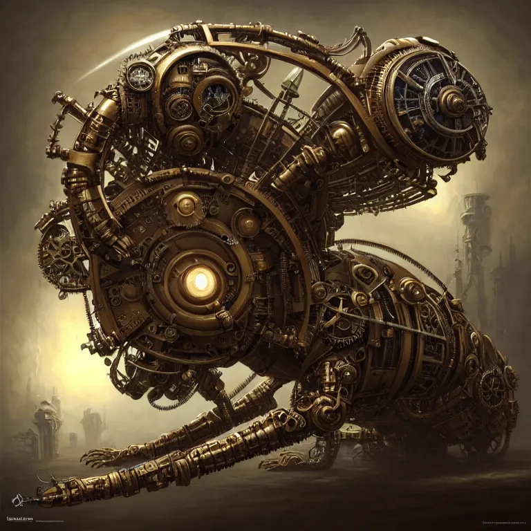 Image similar to steampunk robot centipede, 3 d model, unreal engine realistic render, 8 k, micro detail, intricate, elegant, highly detailed, centered, digital painting, artstation, smooth, sharp focus, illustration, artgerm, tomasz alen kopera, by wlop