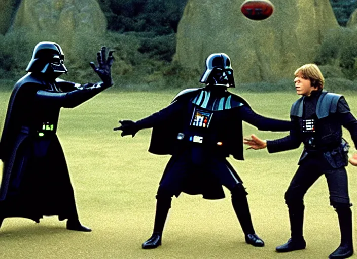 Prompt: film still of Darth Vader plays catch with Luke Skywalker in the new Star Wars movie, 4k