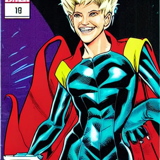 Prompt: comic book cover from 1998, super villain Ellen DeGeneres