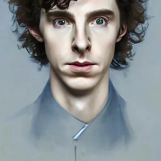 Prompt: portrait of a hybrid of benedict cumberbatch and freddie highmore and and timothee chalamet like the doctor who, photo realistic, highly detailed, perfect face, fine details, by ha gyung, zac retz, peter mohrbacher, hans thoma, greg rutkowski, alexandros pyromallis