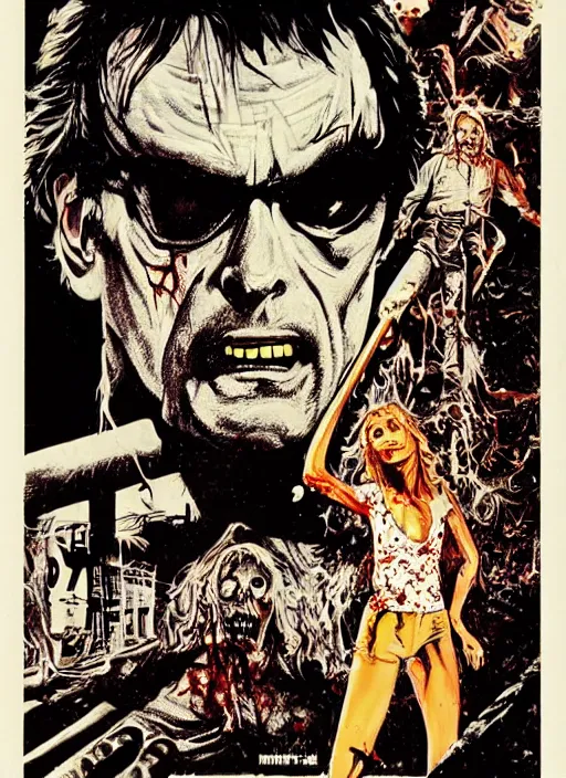 Image similar to a poster of lucio fulci's zombie ( 1 9 7 9 ), poster art by john carpenter, featured on deviantart, toyism, movie poster, concert poster, poster art, highly detailed