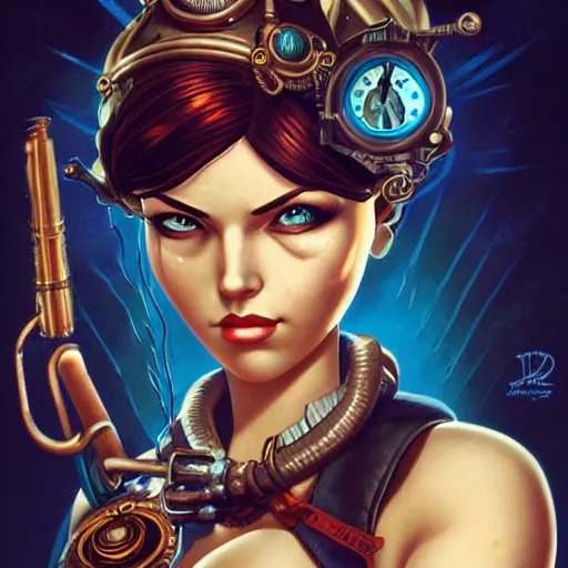 Image similar to underwater bioshock steampunk portrait of lara croft, Pixar style, by Tristan Eaton Stanley Artgerm and Tom Bagshaw.