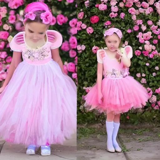 Image similar to pink pastel fairy girl + pink rose + fairy girl + rose and flower petal skirt