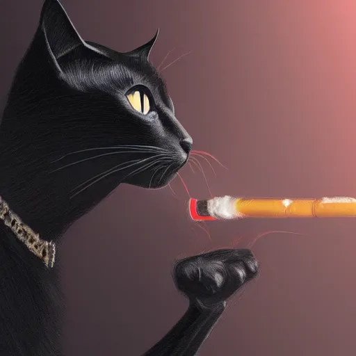 Image similar to a portrait of a black cat smoking a cigarette fantasy intricate cinematic lighting highly detailed digital painting artstation concept art smooth