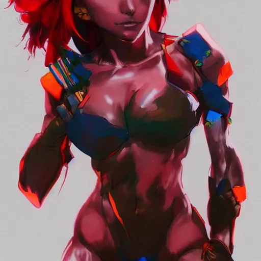 Prompt: a beautiful full body painting of Lina Inverse by Yoji Shinkawa, heavy outlines, bright and contrasting colors, beautiful and cool. Trending on ArtStation