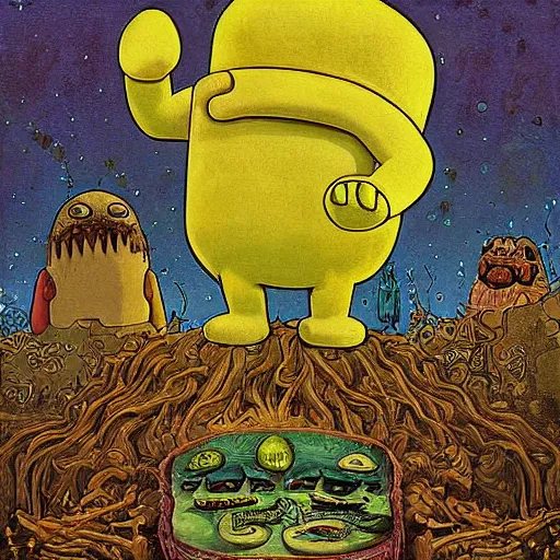 Image similar to adventure time with finn and jake painting by h. r. giger