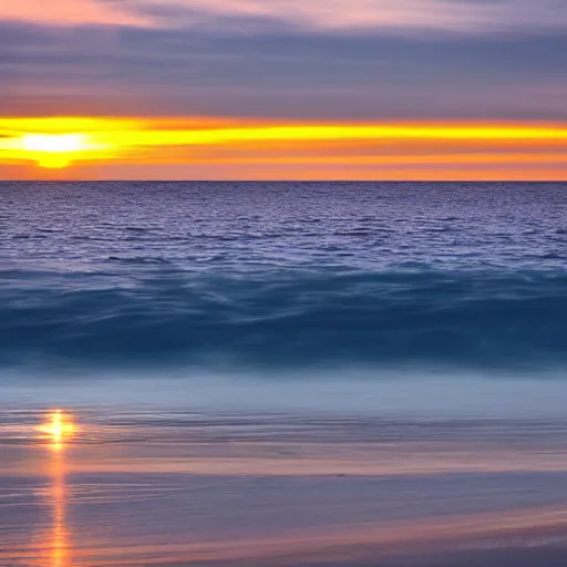 Prompt: sea, wavy, sun at dawn reflecting on the sea cloudy 4 k