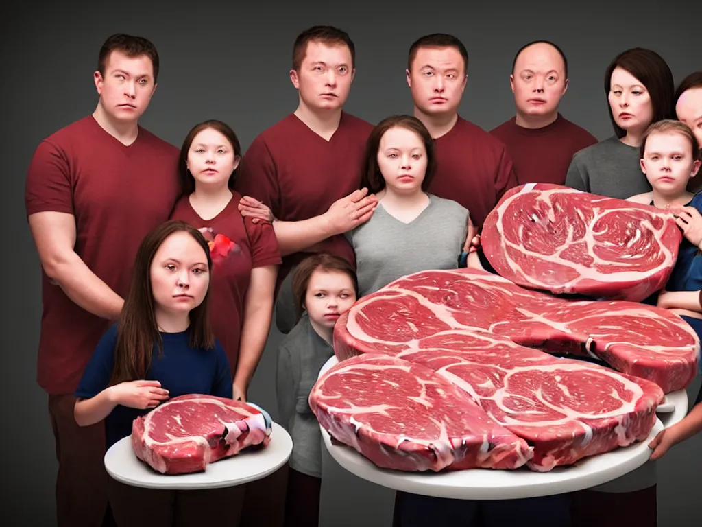 Image similar to portrait of a family having been sewn together and compressed and moulded into a levitating spheroid of meat. perfectly composed, beautiful studio lighting and impeccable focus.