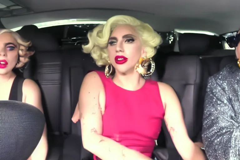 Image similar to lady gaga and judy garland carpool karaoke, highly realistic, highly detailed, high resolution, 8 k 4 k,