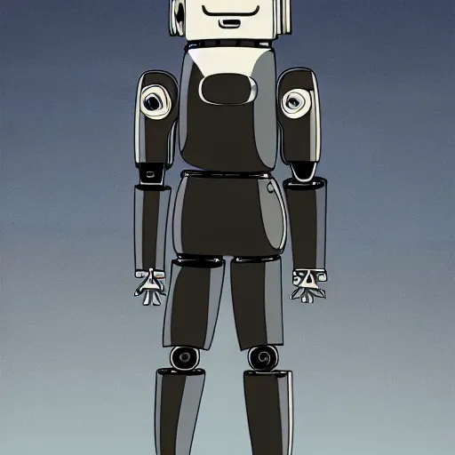 Prompt: a robot with a crt monitor for a head and wearing a leather bomber jacket, black sweatpants, studio ghibli, character design, high resolution