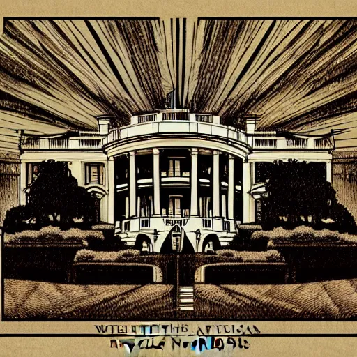 Image similar to white house in the style of the movie 1 9 8 4 designed by h. r. giger