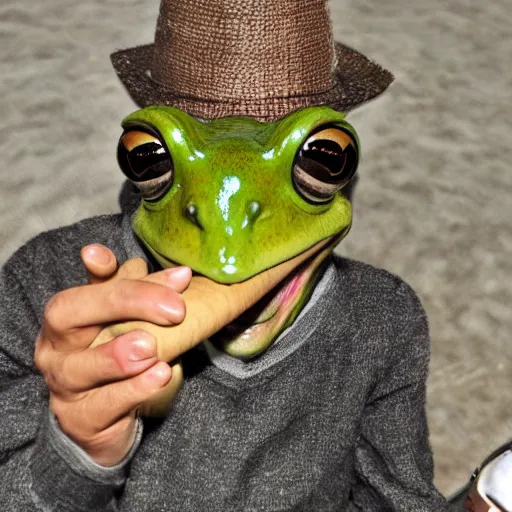 Image similar to a photo of 🐸 smoking a cigar