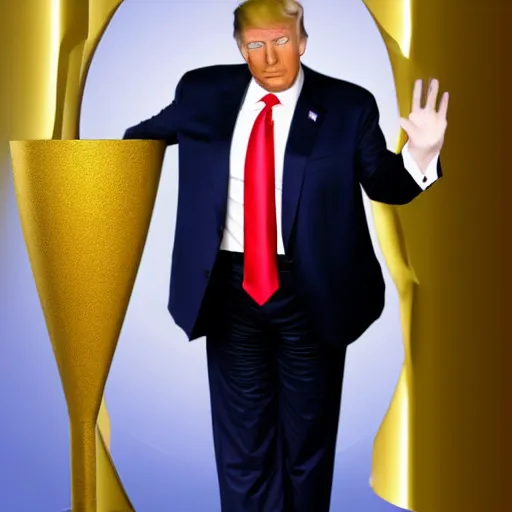 Image similar to candid color photo of Donald Trump hiding from the fbi behind a gold vase, accurate faces, 4k photo