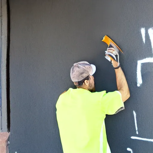 Image similar to a man painting the wall above the door