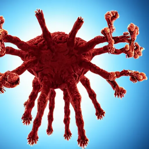 Image similar to a virus with hands and legs,