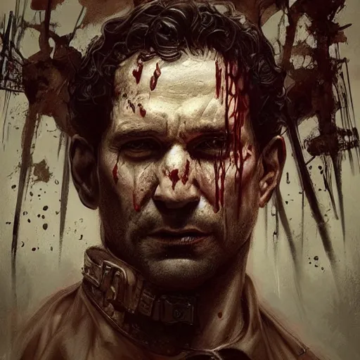 Image similar to portrait of frank castle the punisher, bloody, intricate, elegant, highly detailed, centered, digital painting, artstation, concept art, smooth, sharp focus, illustration, artgerm, tomasz alen kopera, peter mohrbacher