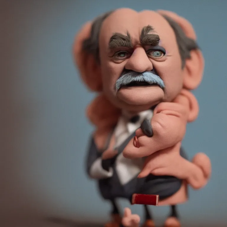 Image similar to a cinematic film still of a claymation stop motion film starring bill murray, portrait, shallow depth of field, 8 0 mm, f 1. 8