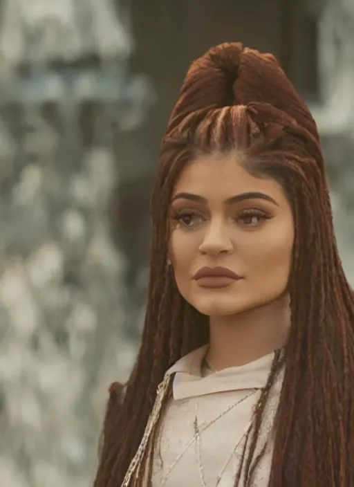 Prompt: film still of kylie Jenner as hermone granger in Harry Potter.