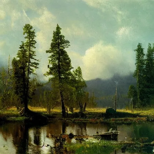 Prompt: oil painting, albert bierstadt, hans dahl, theodor kittelsen, hermann hendrich, Konstantin Yakovlevich Kryzhitsky