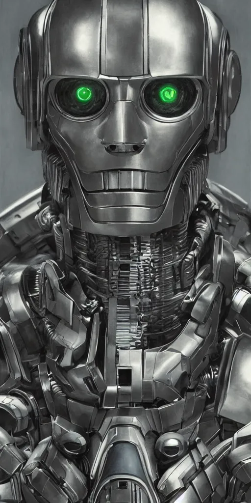 Prompt: portrait of willem dafoe as tinman, cyborg, borg, android, strogg, face of a man, body of a robot, droid, robocop, cable, victor stone, ultron, terminator, machine, flesh, quake, doom demon, wolfenstein, monster, symmetry, symmetrical, concept art by ruan jia and greg rutkowski