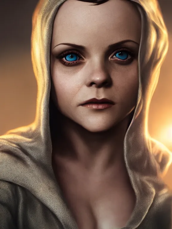 Prompt: portrait art of Christina Ricci, elf ears, 8k ultra realistic , lens flare, atmosphere, glow, detailed,intricate, full of colour, cinematic lighting, trending on artstation, 4k, hyperrealistic, focused, extreme details,unreal engine 5, cinematic, masterpiece