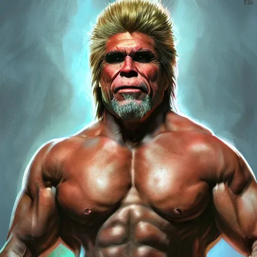 Image similar to The ultimate warrior, WWF, American Wresting, Royal Rumble, cinematic lighting, highly detailed, digital painting, concept art, smooth, sharp focus, illustration, art by Artgerm and Greg Rutkowski