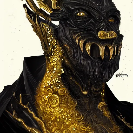 Prompt: a Monster character , black and gold , digital art, fantasy, magic, trending on artstation, ultra detailed, professional illustration by Walt Disney