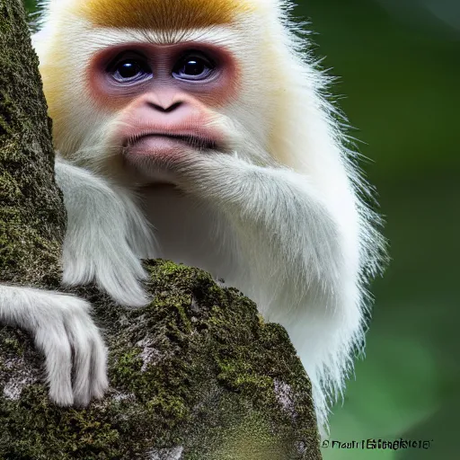 Prompt: snub nosed monkey dissolving into the water, abstract, high detail, jungle