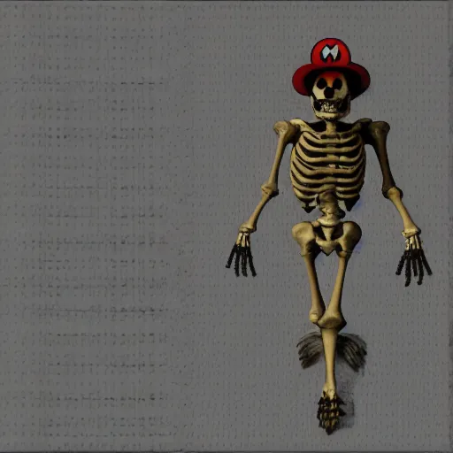 Prompt: A skeleton in the game Super Mario 64, very detailed
