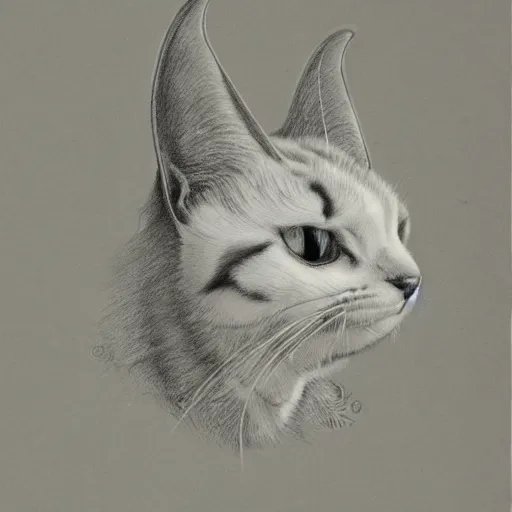 Image similar to a biological illustration of a cat with horns and a bee sting, pencil drawing