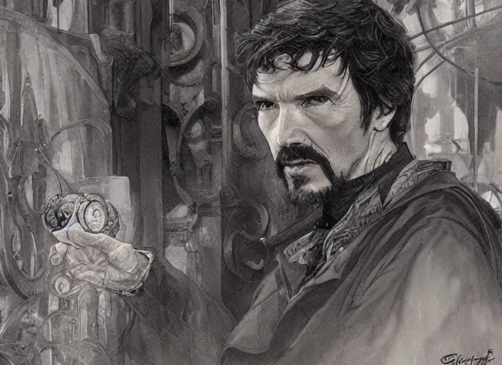 Image similar to a highly detailed aged portrait of stephen strange, james gurney, james jean