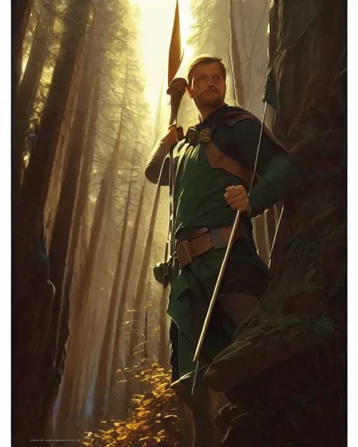 Image similar to robin hood, fine details, realistic shaded lighting poster by greg rutkowski, magali villeneuve, artgerm, jeremy lipkin and michael garmash and rob rey