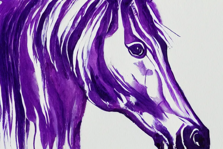 Image similar to beautiful serene horse, healing through motion, minimalistic purpble ink aribrush painting on white background