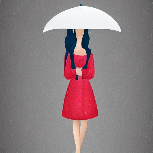Image similar to illustration of a woman standing in the rain with an umbrella, cute, somber, high resolution, 8k, full body, artstation