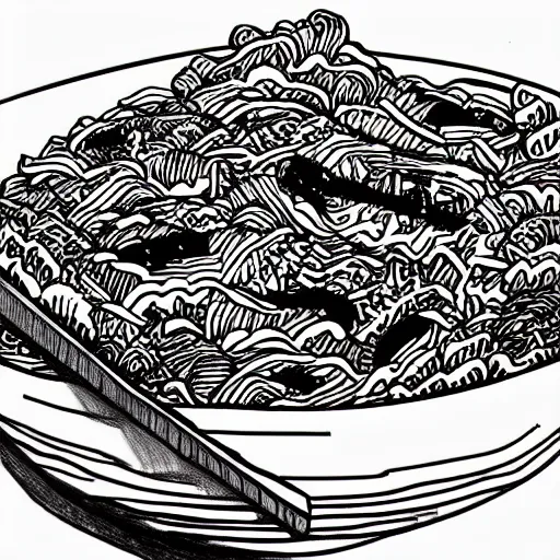 Image similar to a drawing of a roller coaster inside of a bowl of bibimbap