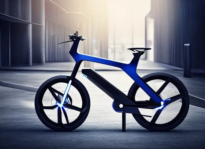 Prompt: futuristic electric bike ( designed by porsche ), xf iq 4, 1 5 0 mp, 5 0 mm, f / 1. 4, iso 3 0 0, 1 / 1 6 0 s, natural light, octane render, adobe lightroom, rule of thirds, symmetrical balance, depth layering, polarizing filter, sense of depth, ai enhanced