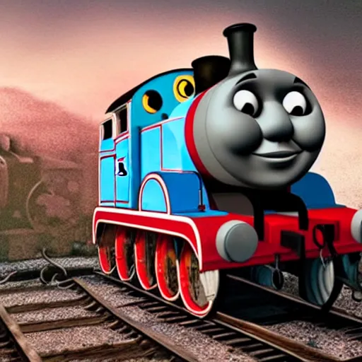 Prompt: thomas the tank engine in biopunk style