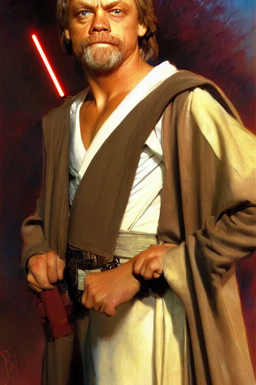 Prompt: detailed portrait of a teen mark hamill dressed as jedi, painting by gaston bussiere, craig mullins, j. c. leyendecker